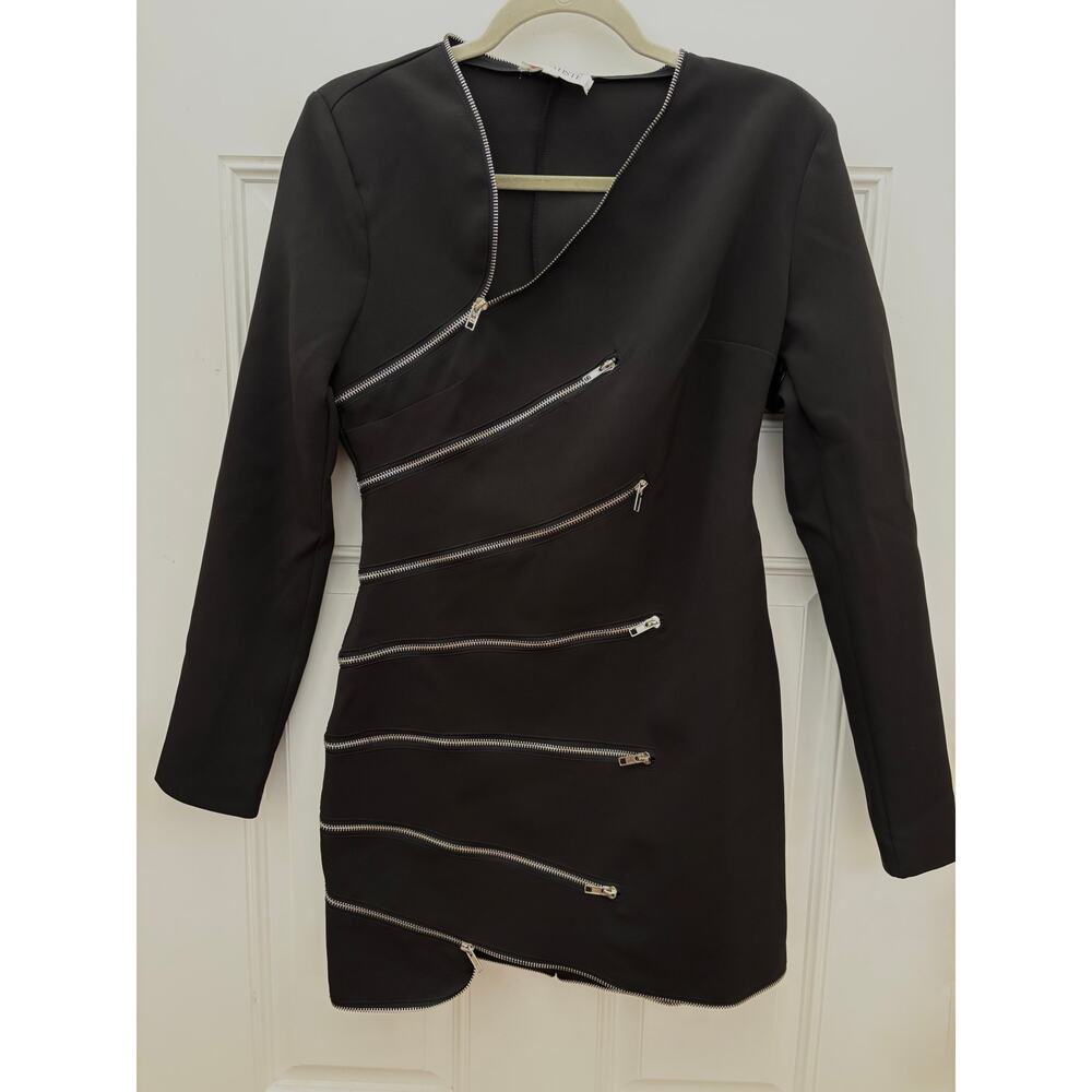 L’Atiste Medium Asymmetrical Zipper Mini Dress Moto Style Edgy Rocker Glam Party